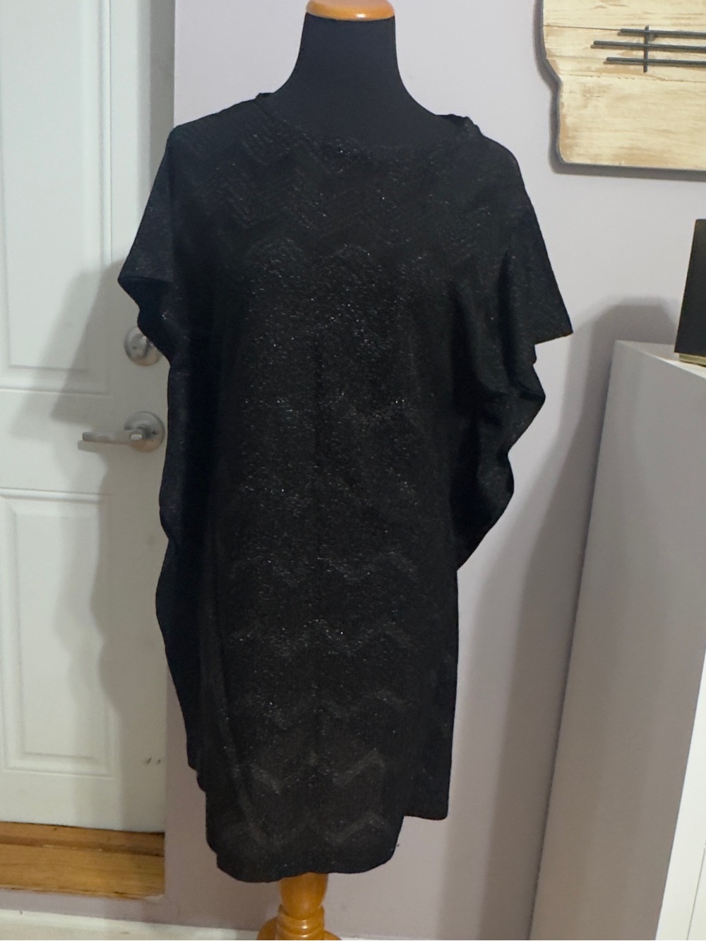 M Missoni Black Metallic Shift Dress Size 8/10 Cotton Viscose Elegant Designer